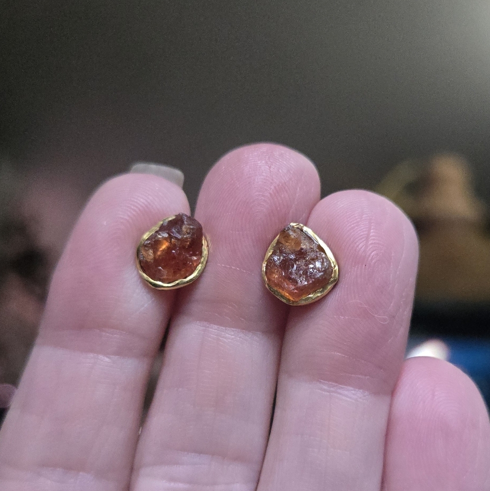 Tangarine Tourmaline Natural Sterling Rhodium & Gold Stud Earrings 2k Each - Picture 4 of 10